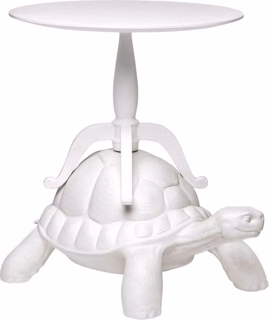Tavolino da soggiorno Qeeboo Turtle Carry bianco con design moderno e piano rotondo in legno e plastica