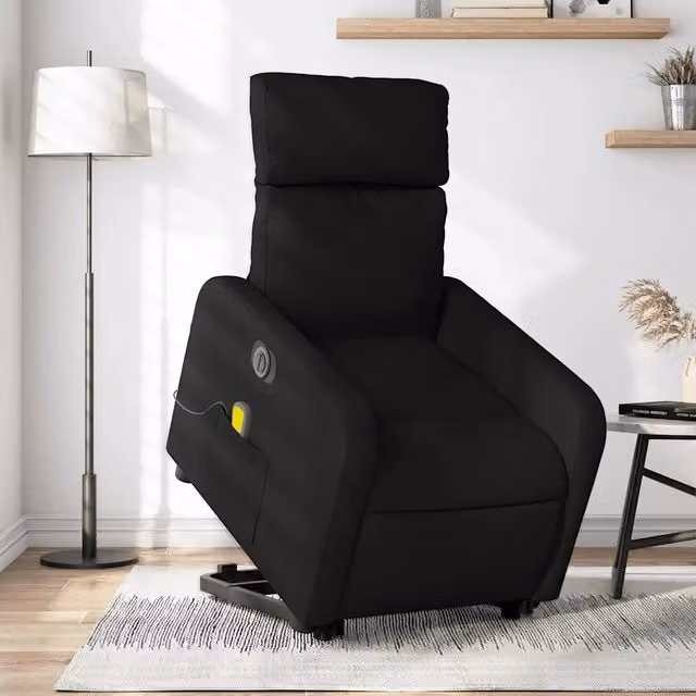 Poltrona Alzapersona Elettrica con Massaggio vidaXL, Colore Nero, Rivestimento in Tessuto e Schiuma