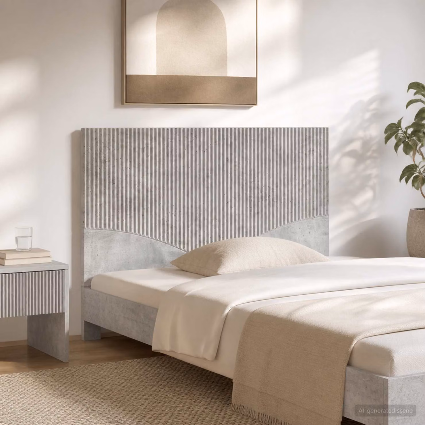 Testiera da muro vidaXL HOORN in tessuto grigio con mensola integrata e pannello imbottito in legno ingegnerizzato