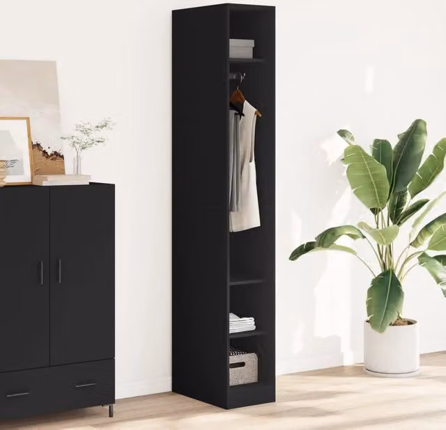 Armadio nero opaco vidaXL con ripiani e appendiabiti in legno L: 30 cm, P: 50 cm, H: 200 cm – 1