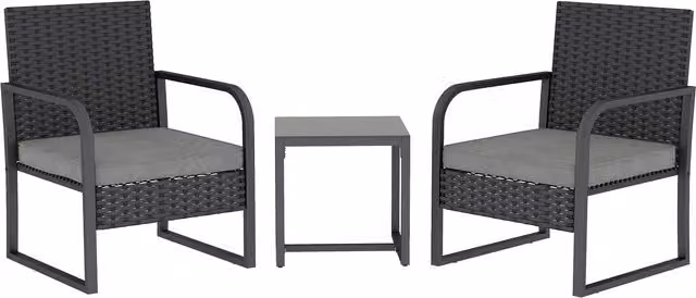 Set da salotto da giardino Outsunny in rattan nero con 2 poltrone e tavolino con piano in vetro