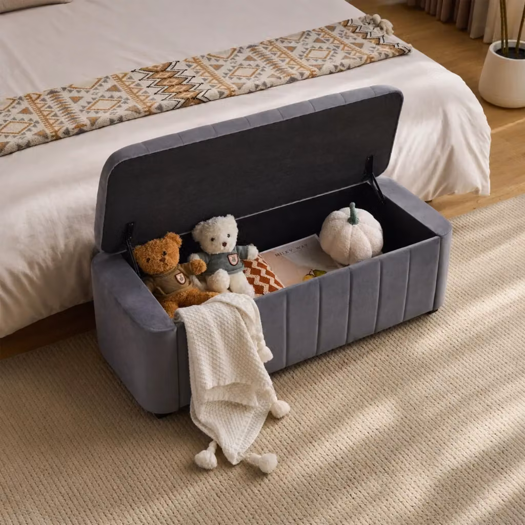 Panca contenitore REDOM in velluto grigio scuro con struttura imbottita – 2