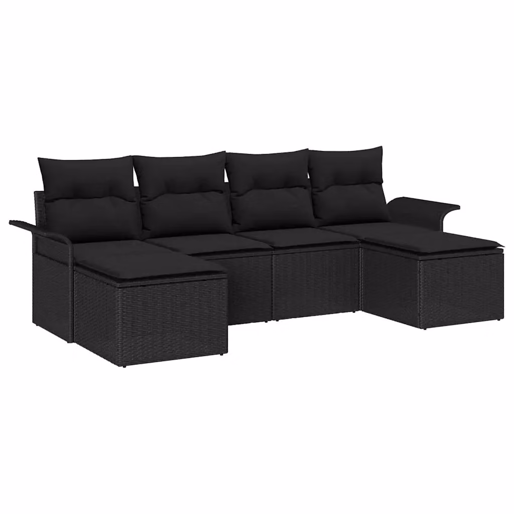 Set Divano da Giardino a L con Polyrattan e Cuscini vidaXL, Nero – 2
