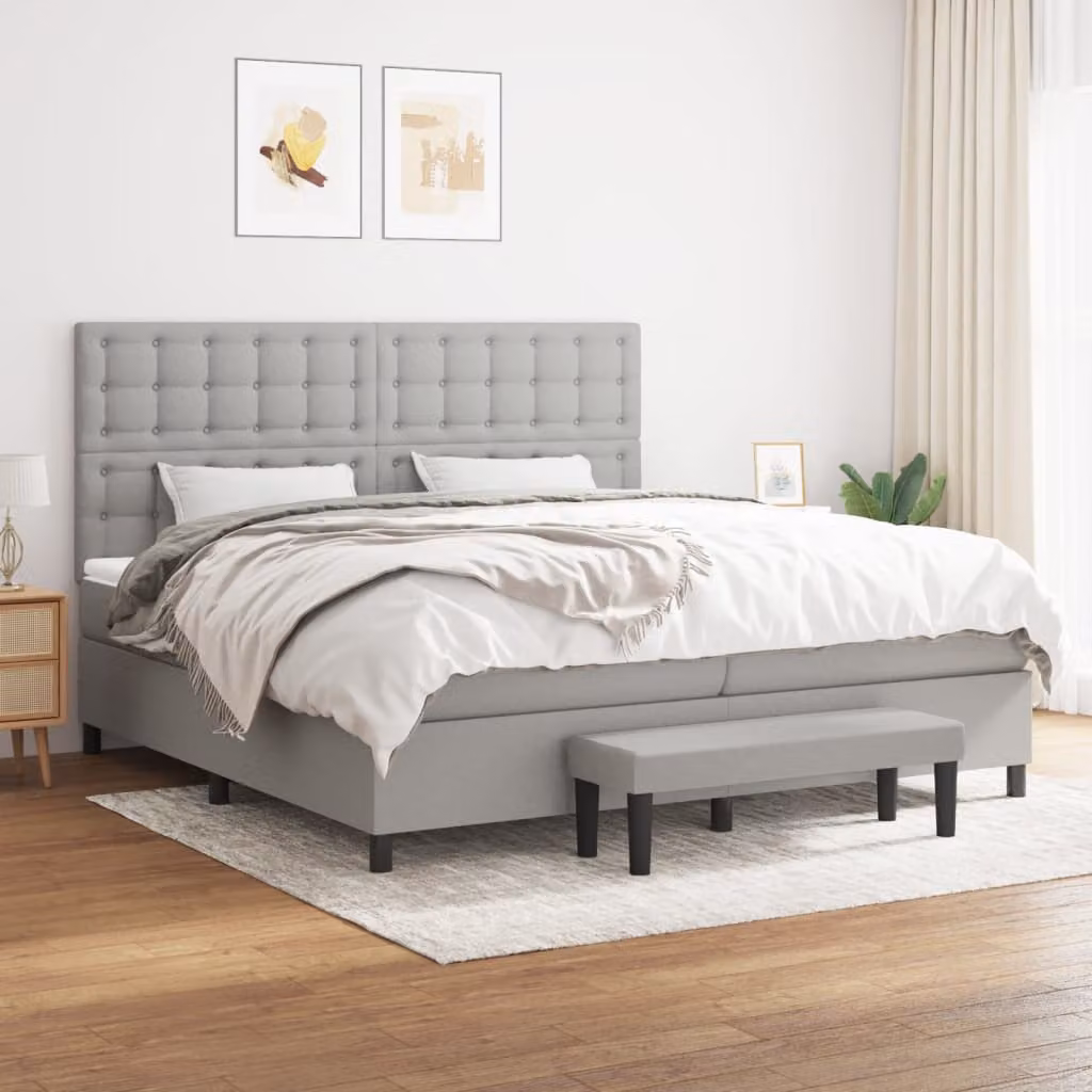 vidaXL Giroletto a Molle Ibrido con Materasso in Tessuto Grigio Chiaro e Bianco L/P/H: 200 x 200 x 128 cm – 1