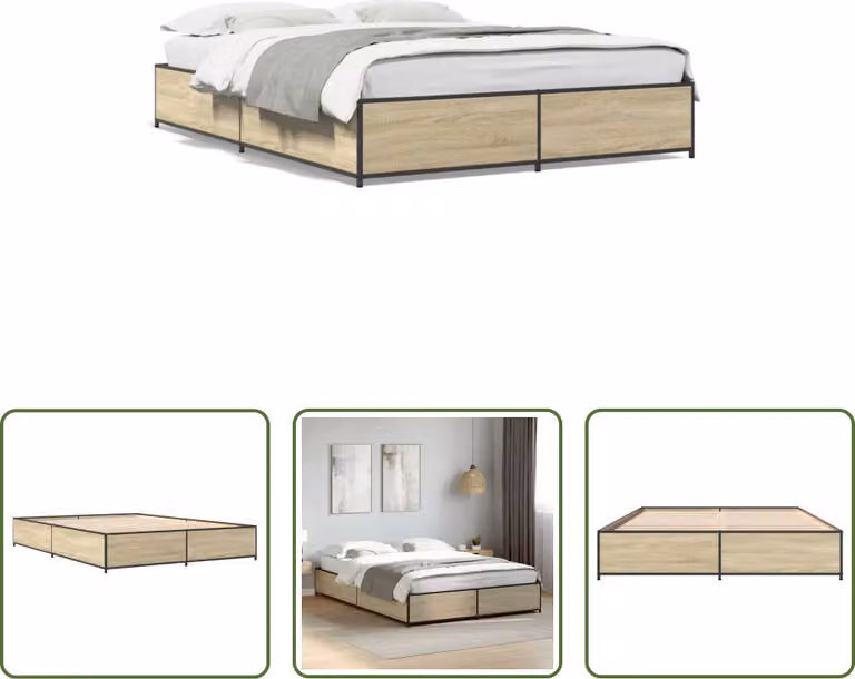 The Living Store Struttura per letto in rovere Sonoma 120x190 cm Materiale a base di legno e metallo