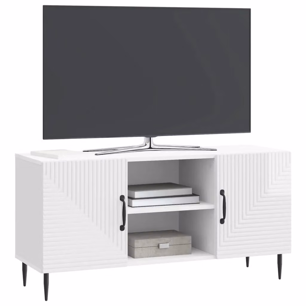 Mobile TV-Credenza Bianco Lucido in Legno e Metallo L: 102 cm, P: 34,5 cm, H: 50 cm – 2