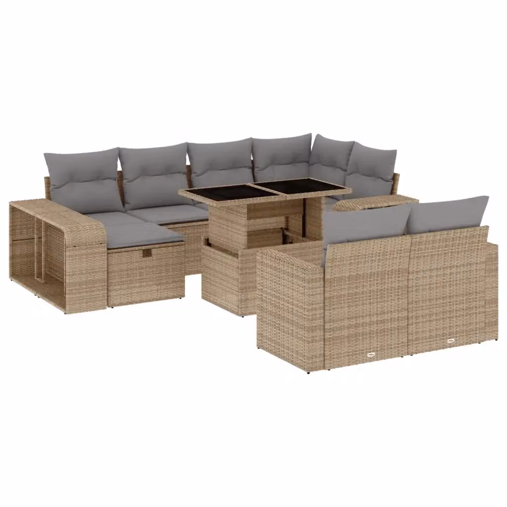 Set di divani da giardino vidaXL a forma di L composto da 11 pezzi con cuscini beige e struttura in metallo e rattan per esterno – 2