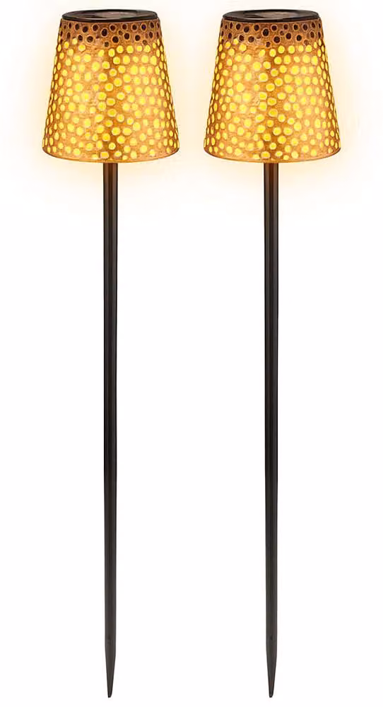 2x Luce solare da esterno a LED, gioco di luci, batteria ricaricabile, oro, H 70cm