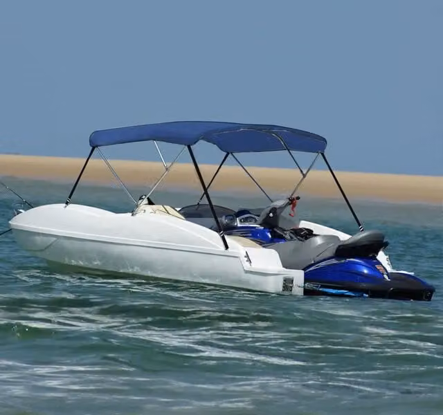 Bimini di Prua con Tendalino a 3 Archi Blu DESIGN IN L: 183 cm, P: 140 cm, H: 137 cm