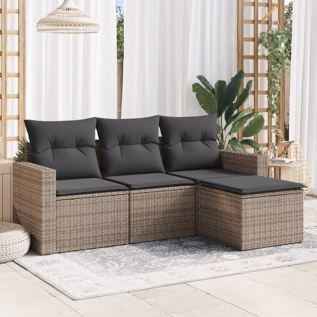 Maison Exclusive - Set Divani da Giardino 4 pz con Cuscini in Polyrattan Grigio