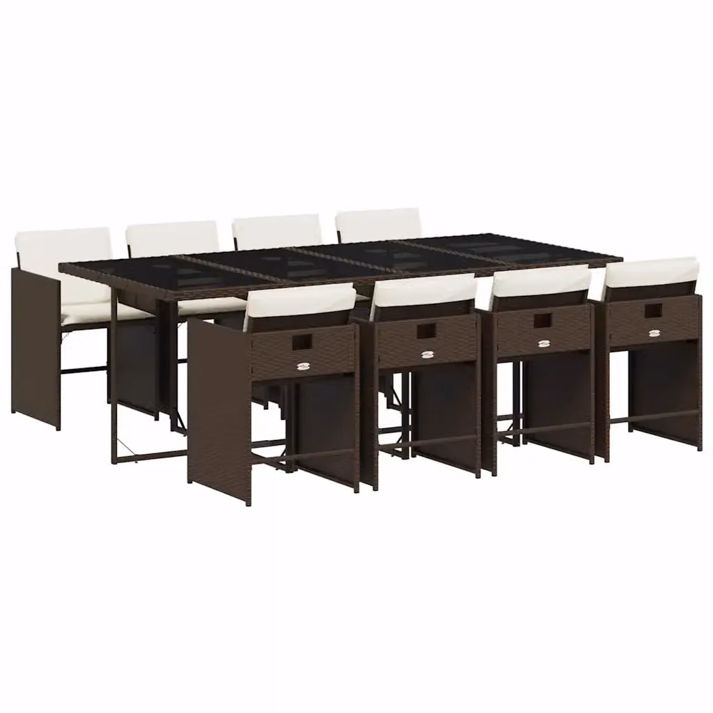 Set da Pranzo da Giardino vidaXL in Polyrattan Marrone con 9 Pezzi e Piano in Vetro – 2