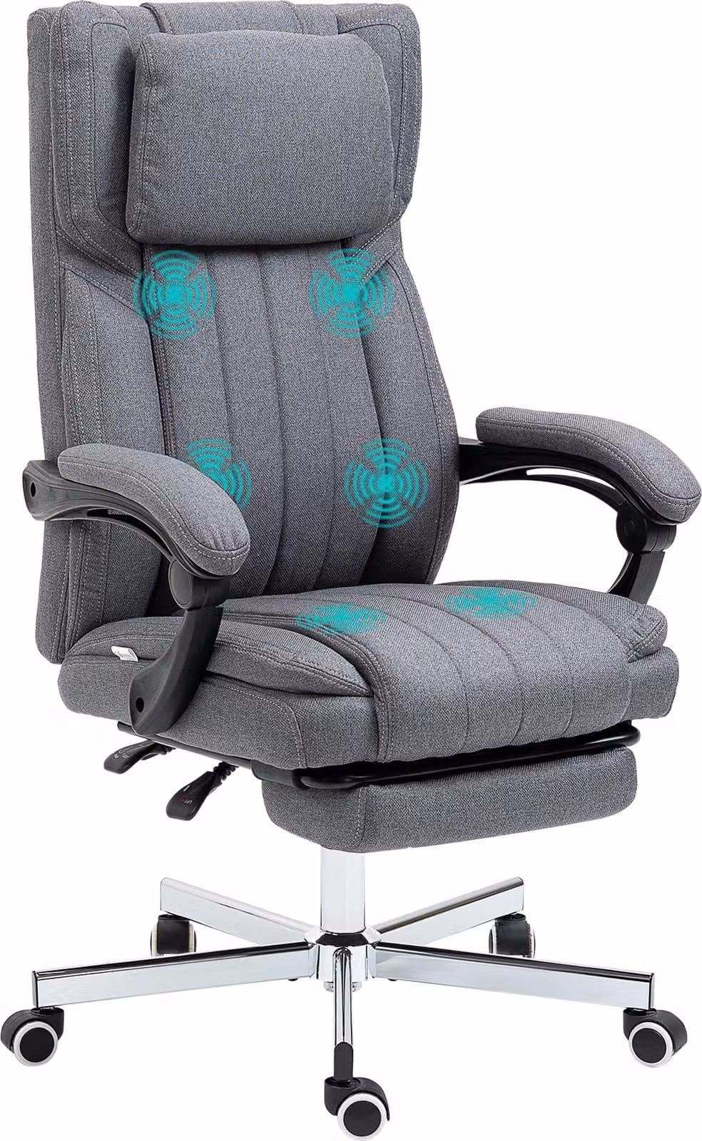Sedia da ufficio Fortuna Lai con 5 modalità di massaggio, sedia da scrivania ergonomica con funzione reclinabile, regolabile in altezza, poggiapiedi, effetto lino, grigio