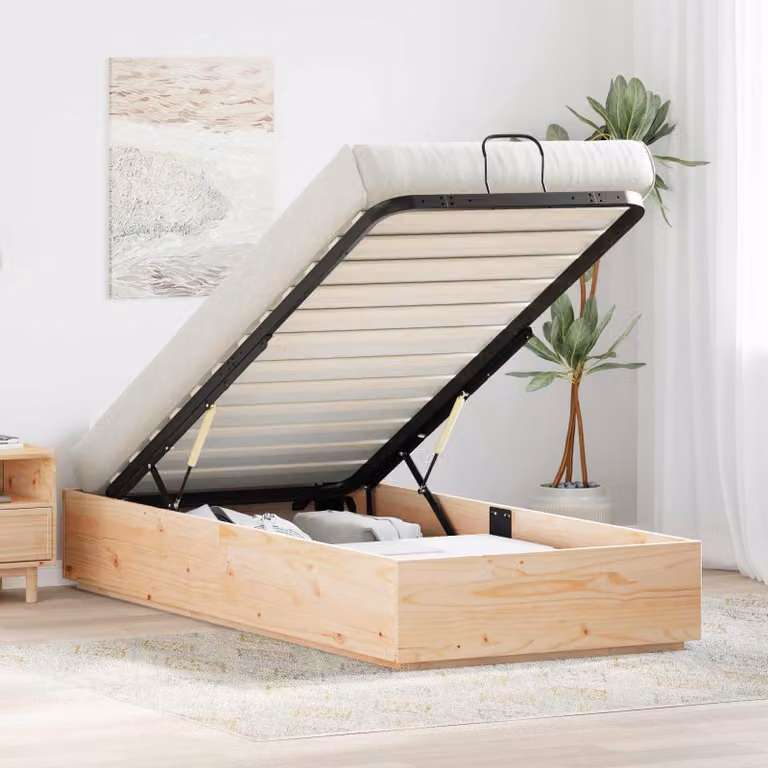vidaXL Letto Ottomano con Ripostiglio in Legno di Pino Naturale L/P/H: 200 x 100 x 120 cm