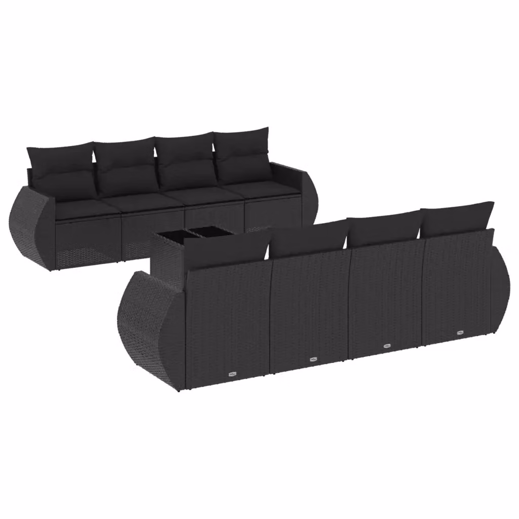 vidaXL Set Divani da Giardino 9 pz a Forma a U con Cuscini e Tavolino Nero in Polyrattan e Acciaio – 2