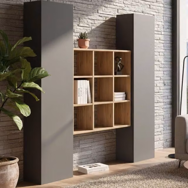 Madia Acerenza, Credenza 16 Ripiani Made in Italy, 40x30x180h cm Nero Antracite