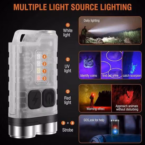 Torcia Mini LED Rossa e Blu, 10 modalità, 900 lumen, IP65, impermeabile, USB-C