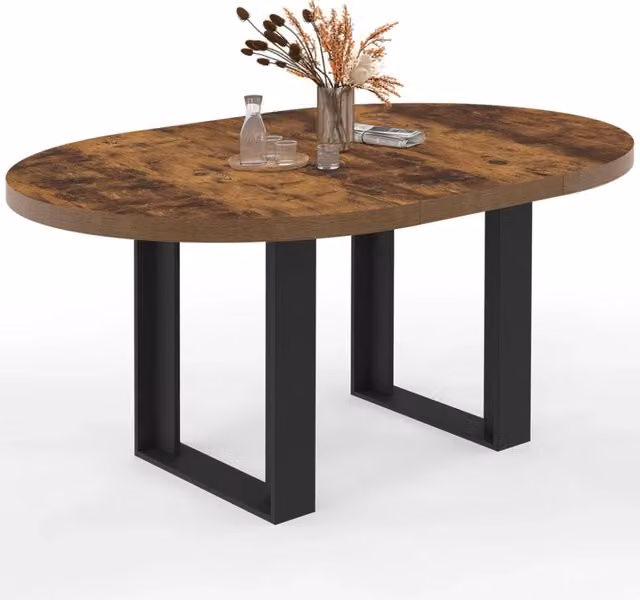 IDMarket Tavolo da pranzo rotondo allungabile PHOENIX in legno e composito, colore marrone e nero, Diametro: 110-150 cm, Altezza: 75 cm