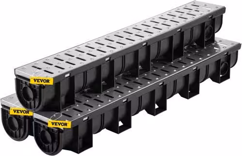 Kit Grondaia Esterna VEVOR in Acciaio Inox, Confezione da 3 Pezzi con Tappi Terminali e Sistema a Innesto, Colore Argento o Nero, L/P/H: 100 x 15 x 13 cm