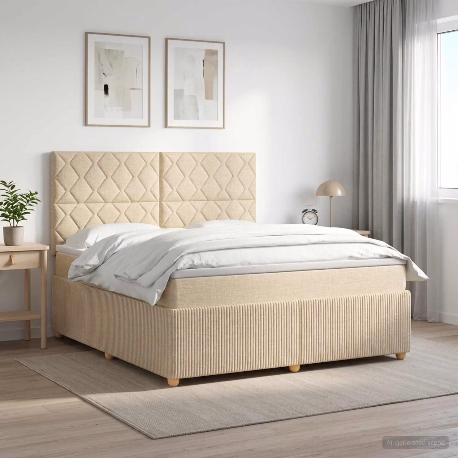 Letto box spring con materasso vidaXL in tessuto beige e bianco, L/P: 140 x 190 cm