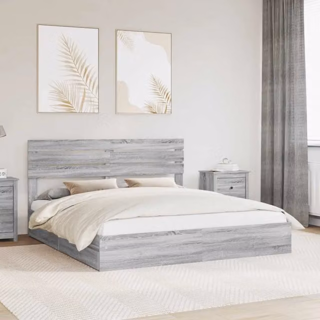 Letto con contenitore e cassetto vidaXL in legno color grigio, L/P: 200 x 200 cm