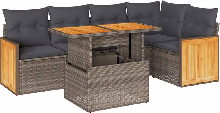 Set Divano da Giardino 6pz con Cuscini Grigio Polyrattan Acacia
