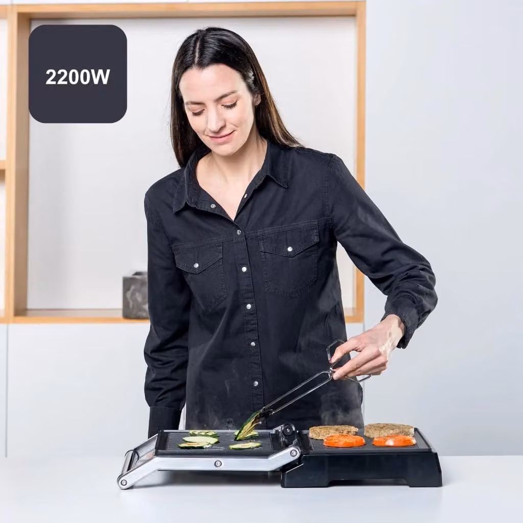 Bistecchiera elettrica da tavolo Black+Decker BXGR2200E in acciaio inox, colore nero, 2200 W, L/P/H: 29,0 x 23,0 x 14,5 cm – 2