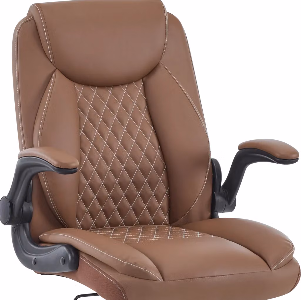 Sedia da ufficio ergonomica MODFU in ecopelle marrone con braccioli e ruote girevoli 360 gradi – 2