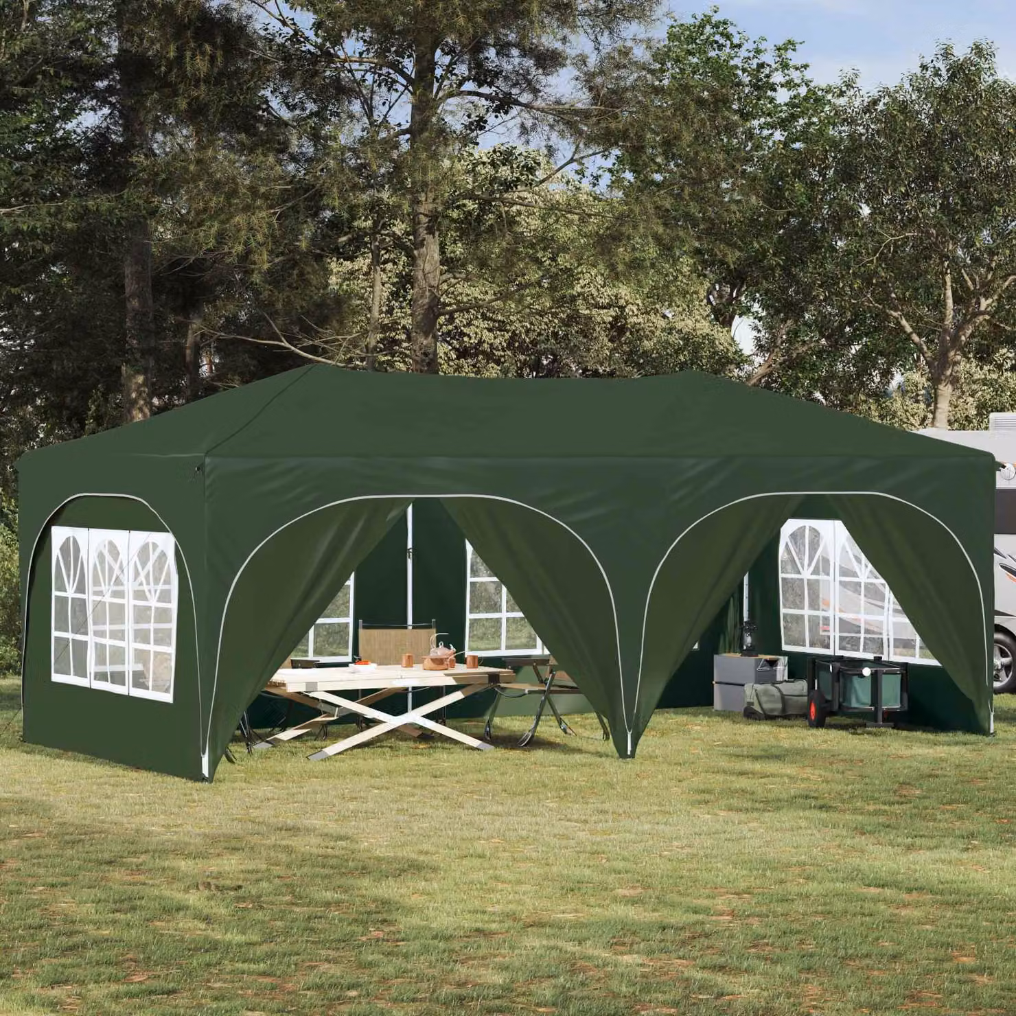 vidaXL Tenda per feste pop-up Verde L: 575 cm, P: 288 cm, H: 245 cm