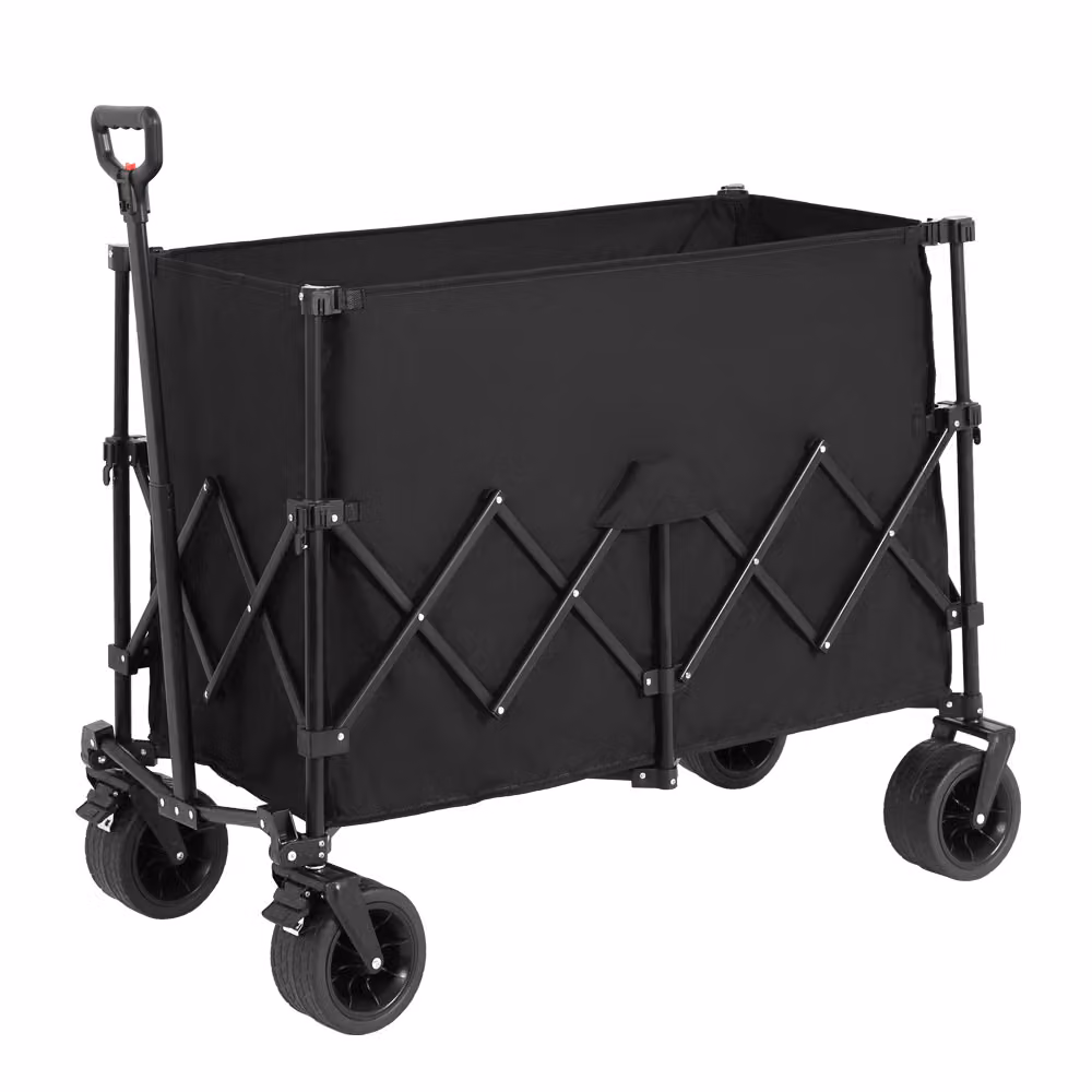 Carrello a mano AIORBER, 300L, pieghevole, con ruote grandi, carico massimo 220 lbs, carrello per attrezzature, con portabicchieri, per campeggio, spiaggia, 109x53x83cm, nero