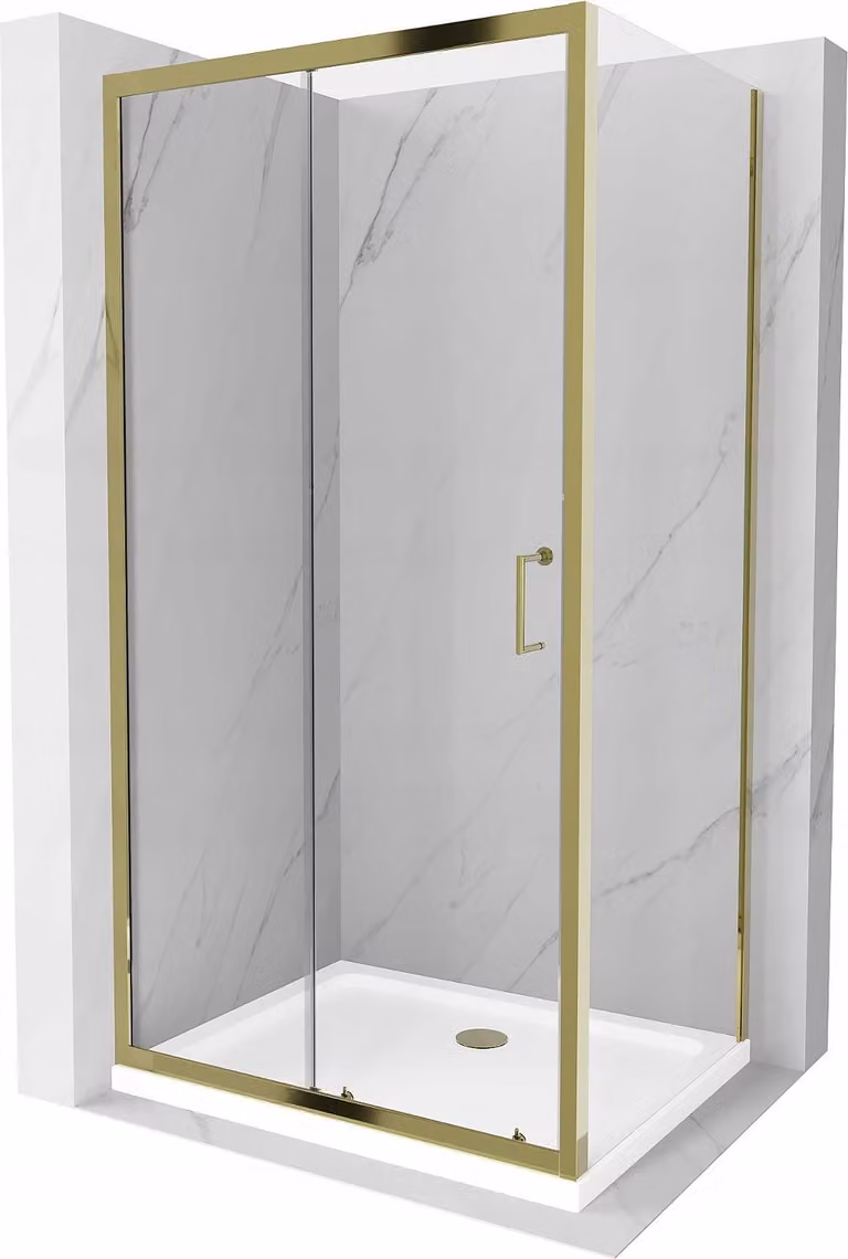 Mexen Apia cabina doccia scorrevole 100 x 80 cm, trasparente, oro + piatto Flat, bianco- 840-100-080-50-00-4010G