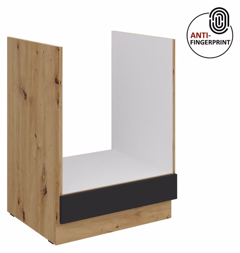 Mobile base da cucina da 60 cm, linea ARIA, nero ultra opaco + rovere Artisan opaco, frontali di alta qualità con rivestimento anti-impronta, cucina a incasso, blocco cucina