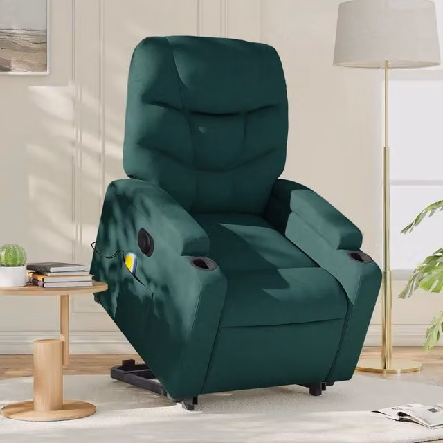 Poltrona alzapersona elettrica con massaggio vidaXL verde in tessuto per anziani