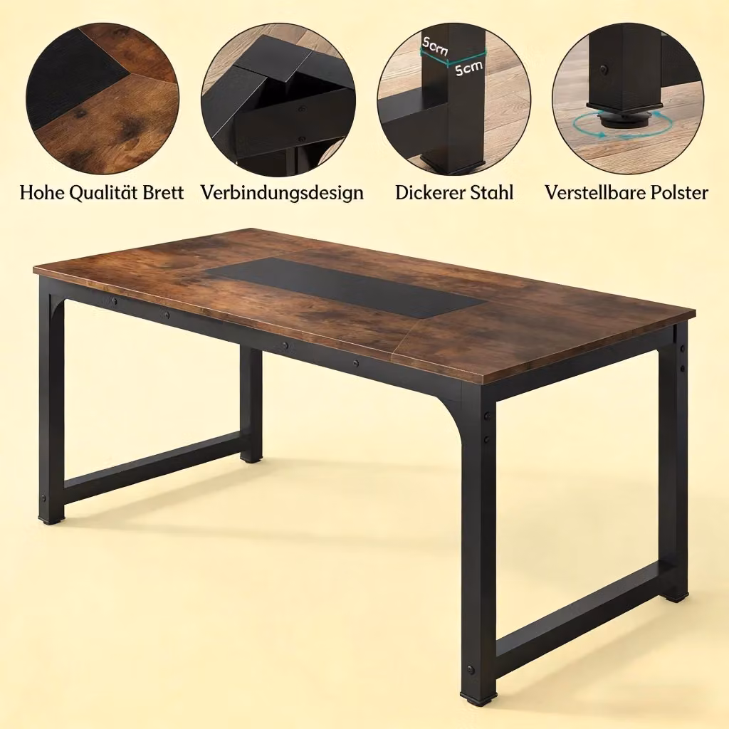 Tavolo da pranzo rettangolare REDOM in stile industriale con piano in legno marrone e struttura in metallo nero – 2