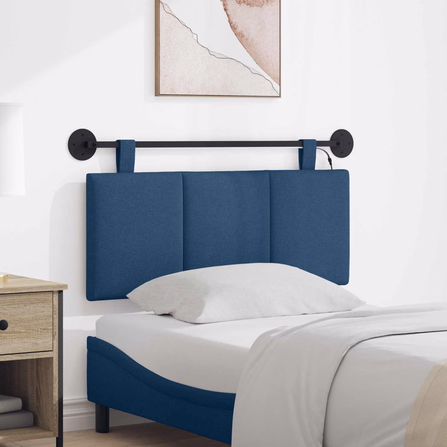 Testiera per letto sospesa vidaXL in velluto blu con illuminazione LED integrata