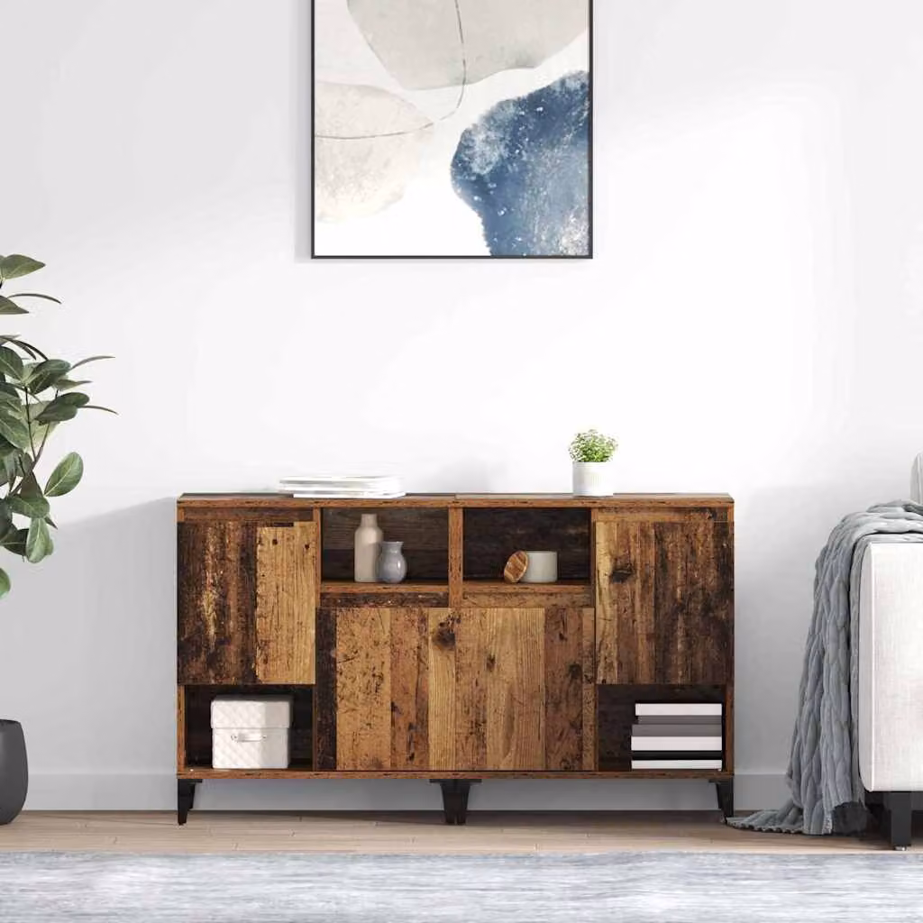 Set di 2 Sideboard vidaXL in legno e metallo, stile moderno, colore marrone e nero, L 60 cm x P 35 cm x H 70 cm