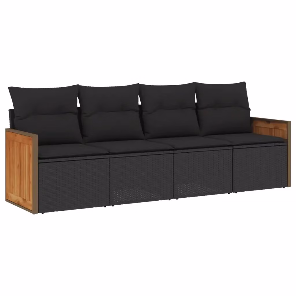 Set di Divani da Giardino vidaXL 4 Pezzi con Cuscini Nero in Polyrattan e Acciaio – 2