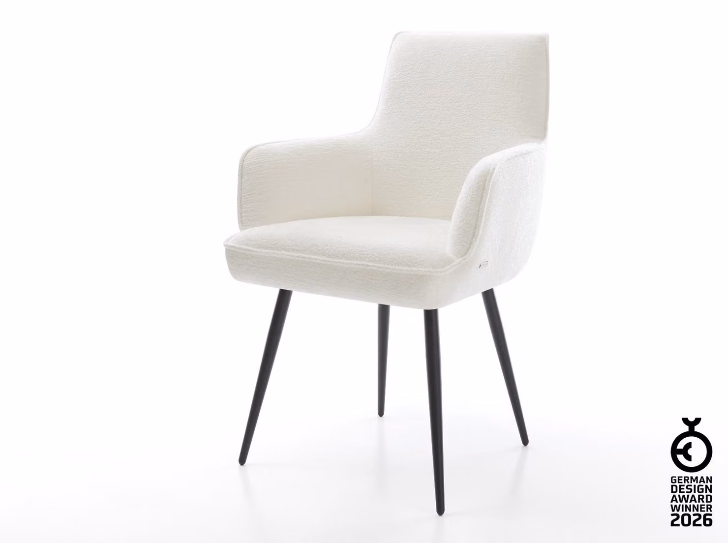 Sedia da pranzo DELIFE Heira-Flex con braccioli Bouclé Soft Beige 4 gambe coniche Nero Molle insacchettate