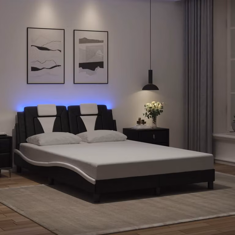 vidaXL Giroletto Viana con LED e porta USB, Nero e Bianco, L/P/H: 200 x 120 x 74,5 cm