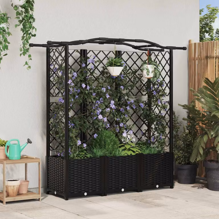 Letto rialzato con griglia e tetto vidaXL, colore nero, L: 163 cm, P: 40 cm, H: 138 cm