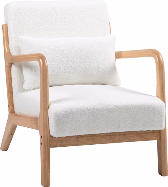 Poltrona lounge HOMCOM in velluto beige con struttura in legno e braccioli
