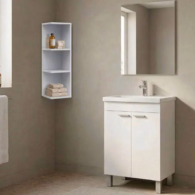 Set Mobili Bagno Moderno DMORA Bianco Lucido con Mobile Lavabo e Specchio L/P/H: 80 x 50 x 40 cm