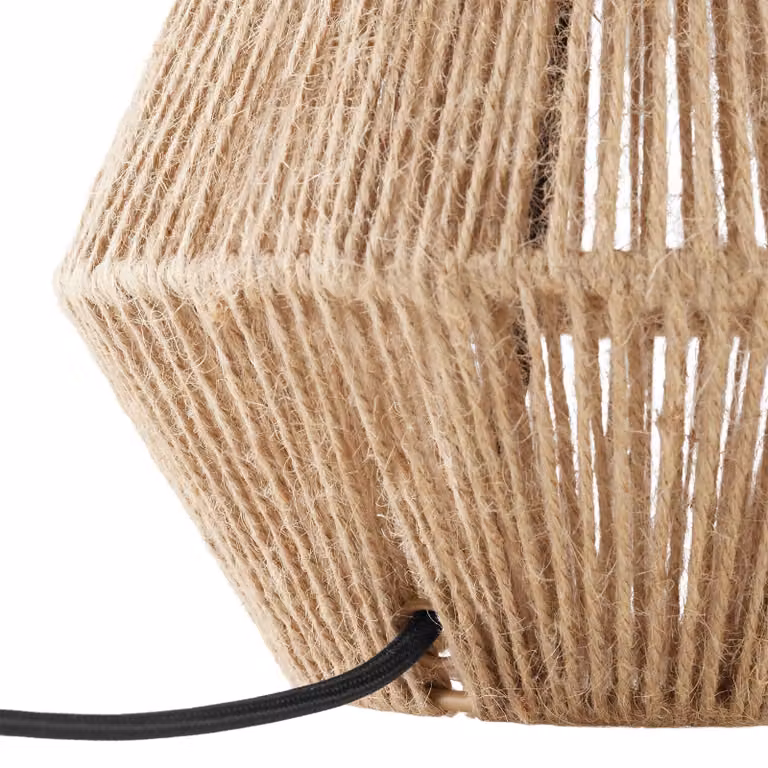Lampada da tavolo boho in stile rattan e legno tectake colore beige con paralume in tessuto e base in metallo, H: 45 cm, L: 32 cm, P: 1 cm