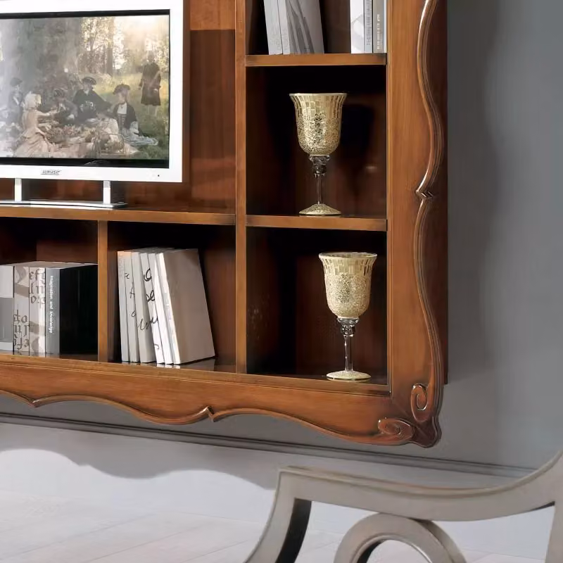 Parete porta TV sospesa con cornice in legno Bassano Mobili 2G marrone L: 235 cm, P: 37 cm, H: 192 cm – 4