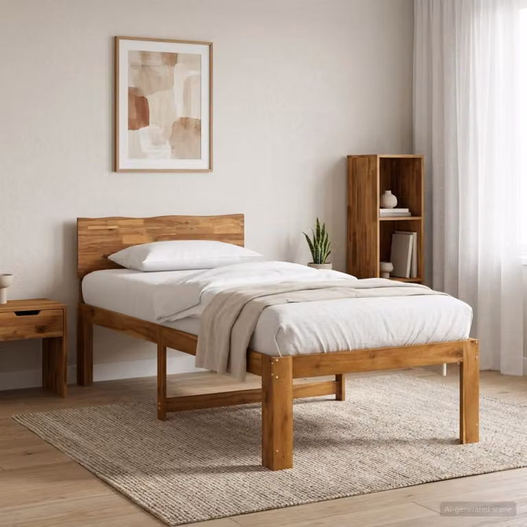 Letto Singolo con Testiera ROSTOCK vidaXL in Legno di Acacia Naturale, Marrone, L 80 x P 200 cm