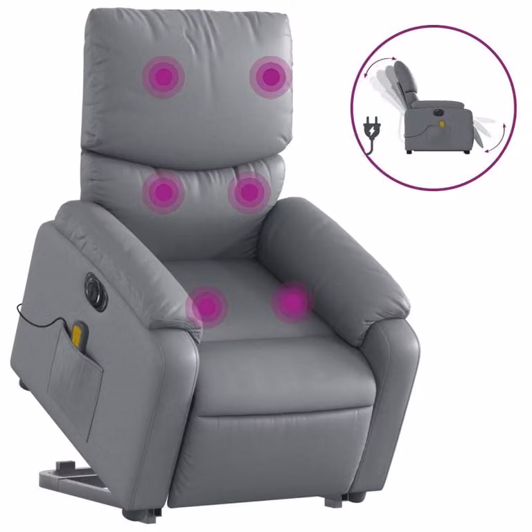 Poltrona Alzapersona Elettrica Reclinabile Grigio in Pelle finta