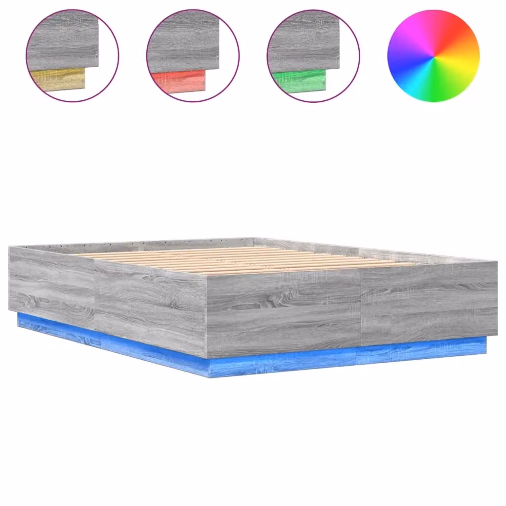 vidaXL Giroletto Moderno con Luci LED e Porte USB Grigio in Legno Multistrato 160x200 cm – 2