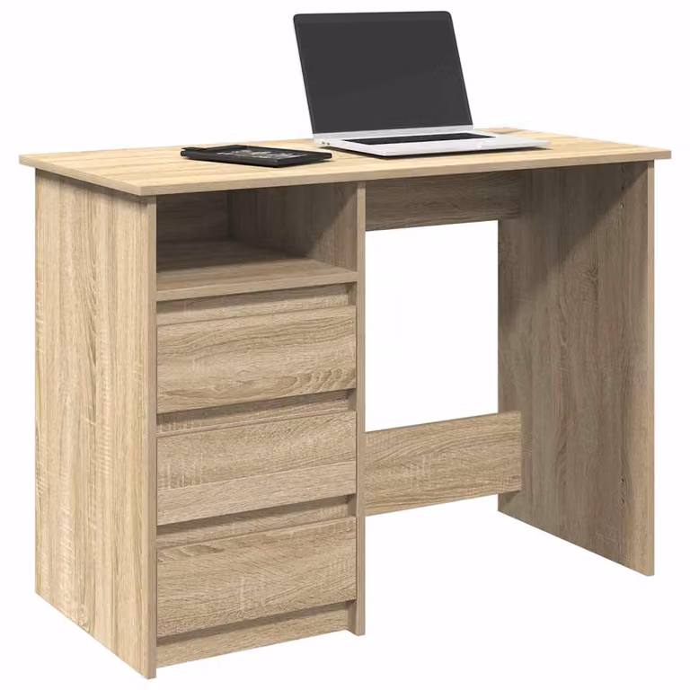 Scrivania moderna vidaXL in legno e MDF color rovere sonoma, L 102 x P 50 x H 75 cm