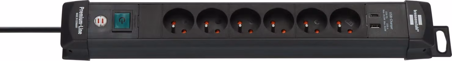 Brennenstuhl Premium-Line: ciabatta con 6 prese, USB-C PD da 30 W e USB-A da 18 W ( Germany, cavo da 3 m, interruttore) nera