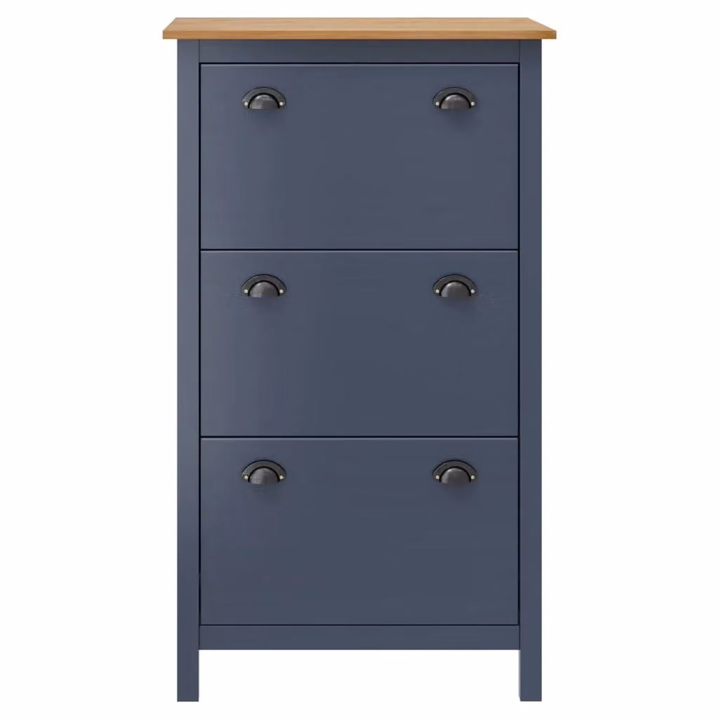 Scarpiera mobile Hill in legno di pino massiccio grigio per ingresso, corridoio o soggiorno, L/P/H: 72 x 35 x 124 cm – 2