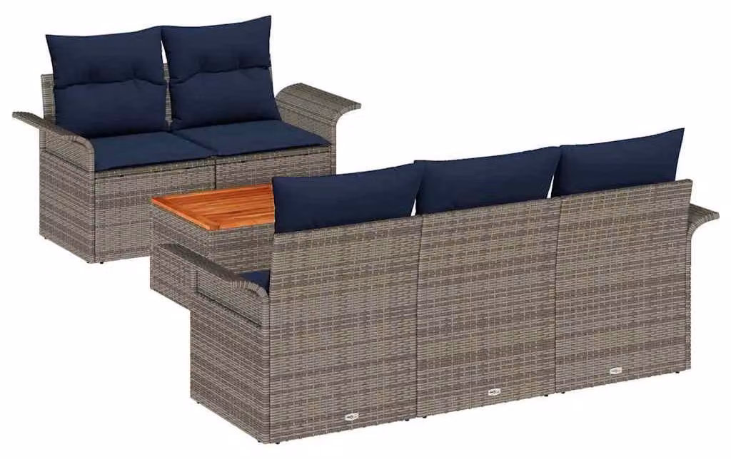 Set Divano da Giardino con cuscino 6 pcs Grigio polyrattan